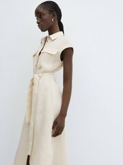 Mango Cream 100% Linen Shirty Dress - Image 3 of 7