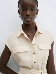 Mango Cream 100% Linen Shirty Dress - Image 4 of 7
