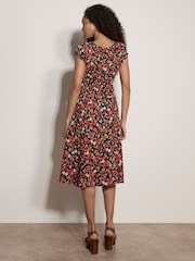 Apricot Black Ditsy Floral Print Milkmaid Midi Dress - Image 1 of 4