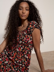Apricot Black Ditsy Floral Print Milkmaid Midi Dress - Image 2 of 4