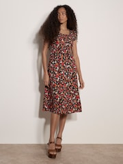 Apricot Black Ditsy Floral Print Milkmaid Midi Dress - Image 3 of 4
