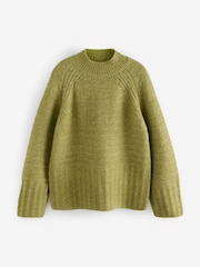 Green Khaki Olive High Neck Textured Knitted Jumper with Wool - Image 6 of 8