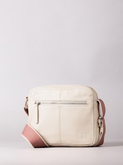 Lakeland Leather White Alston Boxy Leather Cross-Body Bag with Canvas Strap - Image 1 of 1