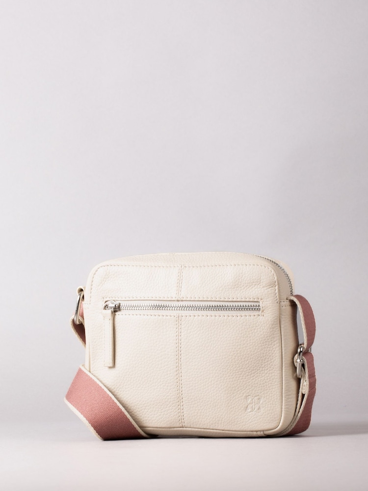 Lakeland Leather White Alston Boxy Leather Cross-Body Bag with Canvas Strap - Image 1 of 1