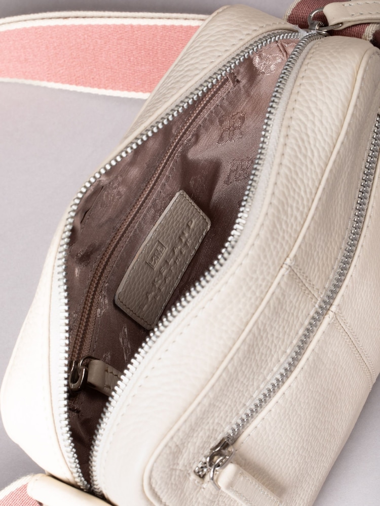 Lakeland Leather White Alston Boxy Leather Cross-Body Bag with Canvas Strap - Image 6 of 6