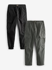Black/Charcoal Grey Regular Tapered Fit Stretch Utility Cargo Trousers 2 Pack - Image 1 of 15