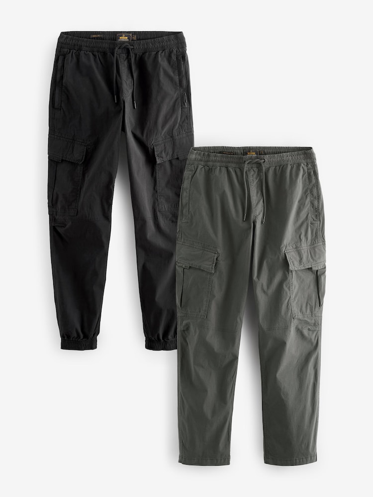 Black/Charcoal Grey Regular Tapered Fit Stretch Utility Cargo Trousers 2 Pack - Image 1 of 15
