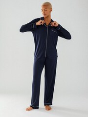Chelsea Peers Blue Modal Button Up Long Pyjama Set - Image 2 of 5