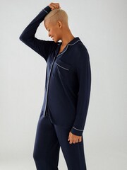 Chelsea Peers Blue Modal Button Up Long Pyjama Set - Image 3 of 5