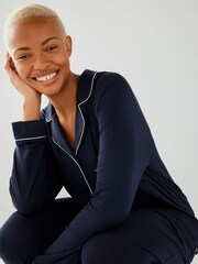 Chelsea Peers Blue Modal Button Up Long Pyjama Set - Image 5 of 5
