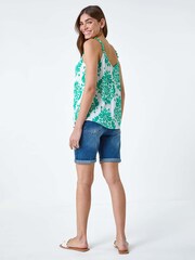 Roman Green Paisley Pom Pom Trim Crinkle Vest Top - Image 3 of 5