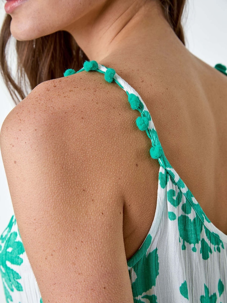 Roman Green Paisley Pom Pom Trim Crinkle Vest Top - Image 5 of 5