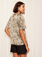 Friends Like These Pink Animal Printed Flutter Sleeve Keyhole Blouse - Image 4 of 4