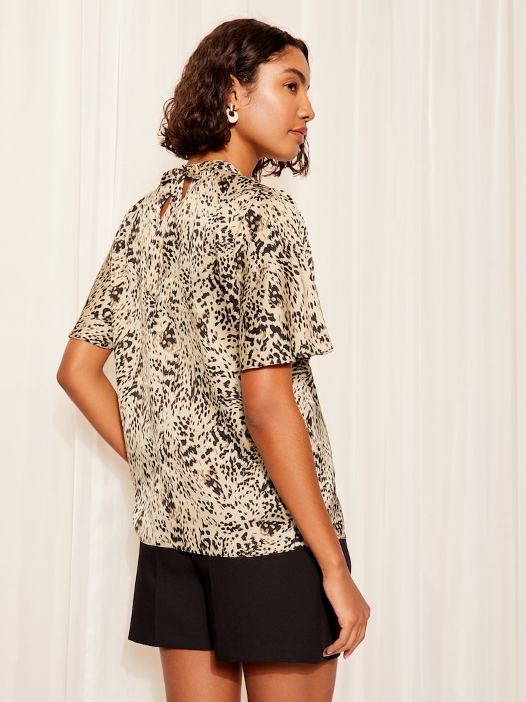 Friends Like These Pink Animal Printed Flutter Sleeve Keyhole Blouse - Image 4 of 4