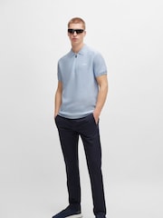 BOSS Blue Short-Sleeved Zip-Neck Polo Sweater With Logo Detail - Image 2 of 5