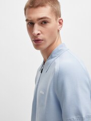 BOSS Blue Short-Sleeved Zip-Neck Polo Sweater With Logo Detail - Image 3 of 5