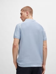 BOSS Blue Short-Sleeved Zip-Neck Polo Sweater With Logo Detail - Image 4 of 5