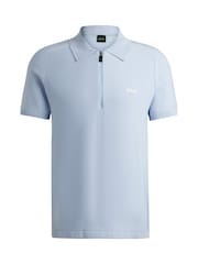 BOSS Blue Short-Sleeved Zip-Neck Polo Sweater With Logo Detail - Image 5 of 5