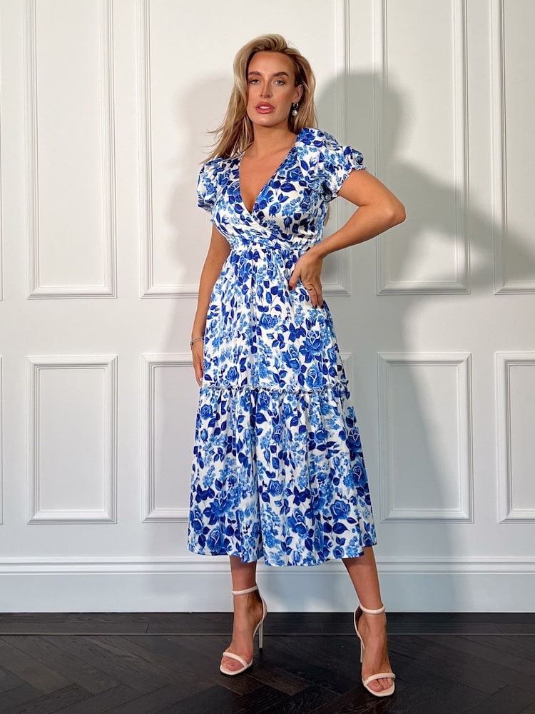 Albastru - Girl In Mind Rochie midi cu etaje Maya Wrap - Image 1 of 4