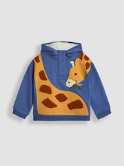JoJo Maman Bébé Blue Giraffe Giraffe Appliqué Cosy Hooded Sweatshirt - Image 1 of 3