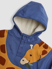 JoJo Maman Bébé Blue Giraffe Giraffe Appliqué Cosy Hooded Sweatshirt - Image 3 of 3