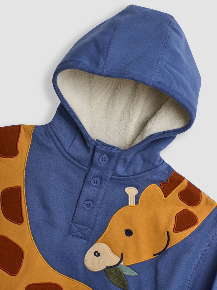 JoJo Maman Bébé Blue Giraffe Giraffe Appliqué Cosy Hooded Sweatshirt - Image 3 of 3