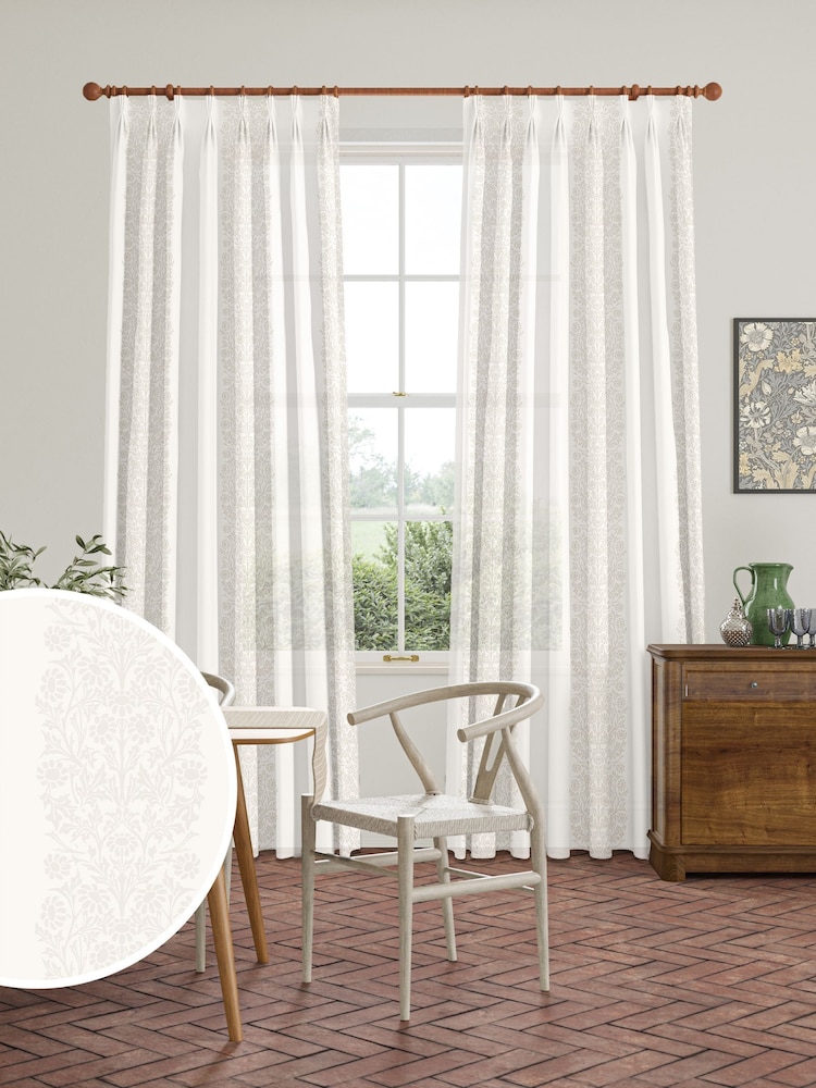 William Morris At Home Chalk Blackthorn Stripe Sheer Made To Measure Curtains - Image 1 of 5 William Morris At Home Chalk Blackthorn Stripe Sheer Made To Measure Curtains - Image 1 of 5