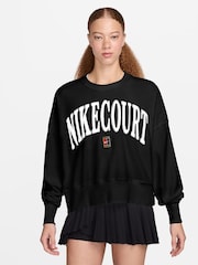 Nike Black Court Heritage Varsity Over Oversized Crew Neck Graphic Tennis Sweatshirt - Image 1 of 3
