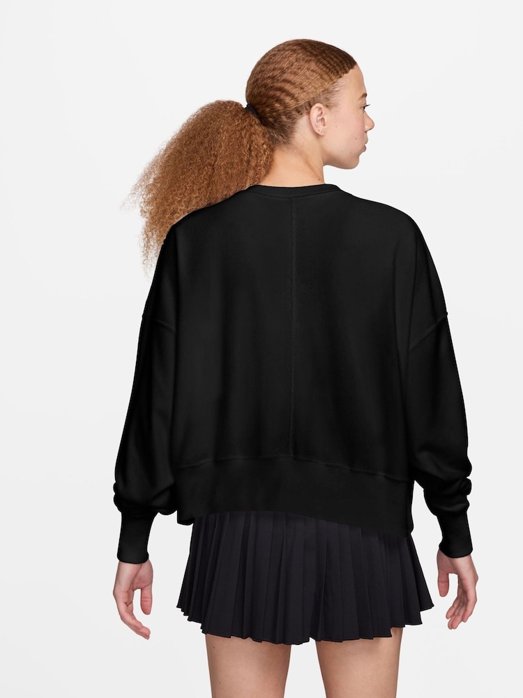 Nike Black Court Heritage Varsity Over Oversized Crew Neck Graphic Tennis Sweatshirt - Image 2 of 3