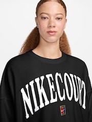 Nike Black Court Heritage Varsity Over Oversized Crew Neck Graphic Tennis Sweatshirt - Image 3 of 3