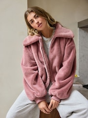 Pink Faux Fur Zip Lounge Jacket - Image 1 of 8
