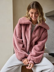 Pink Faux Fur Zip Lounge Jacket - Image 2 of 8