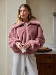 Pink Faux Fur Zip Lounge Jacket - Image 3 of 8