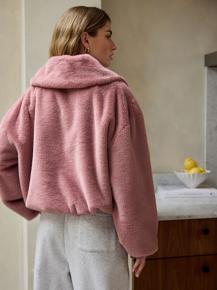 Różowy - Faux Fur Zip Lounge Jacket - Image 4 of 8