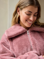 Pink Faux Fur Zip Lounge Jacket - Image 5 of 8