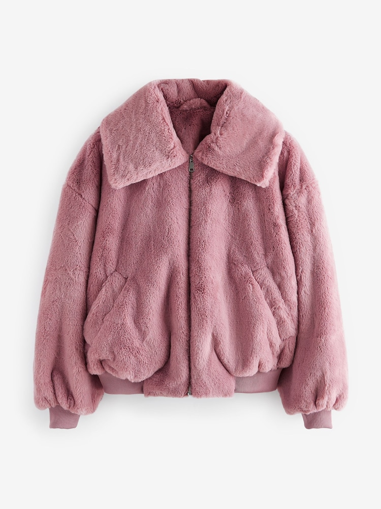 Różowy - Faux Fur Zip Lounge Jacket - Image 7 of 8