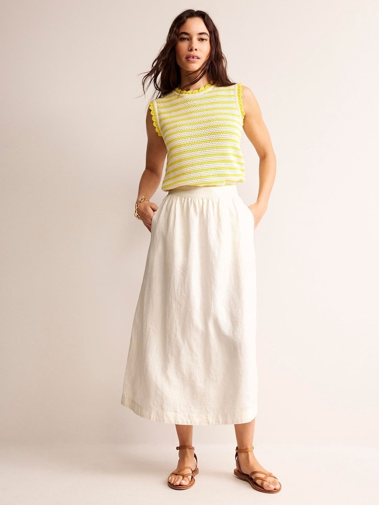 Boden Cream Florence 100% Linen Midi Skirt - Image 1 of 5