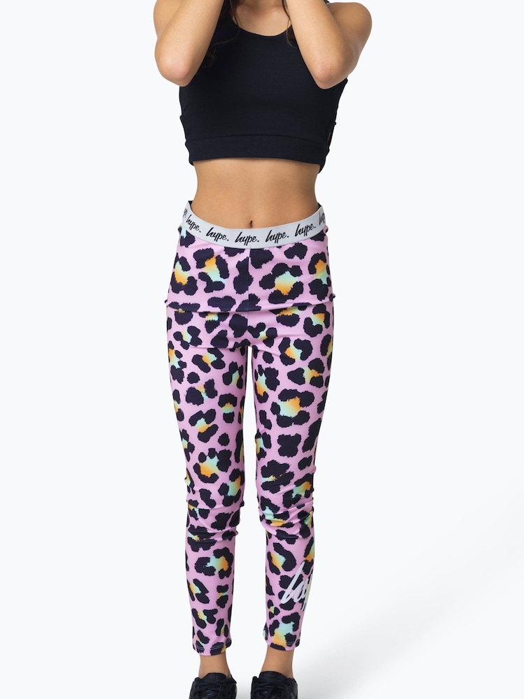 Hype. Girls Purple Multi Disco Leopard Leggings - Image 1 of 6