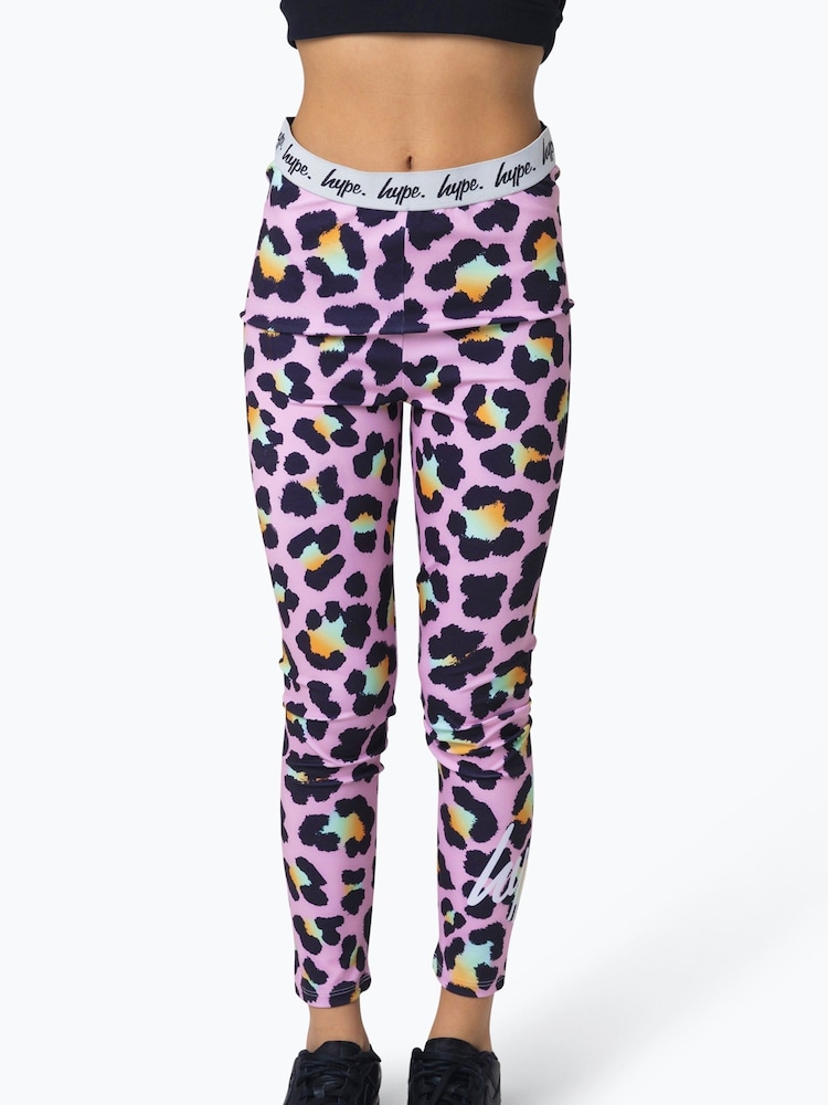 Hype. Girls Purple Multi Disco Leopard Leggings - Image 6 of 6