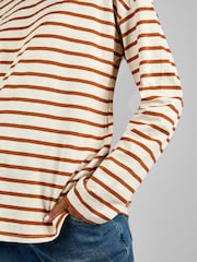 JoJo Maman Bébé Oatmeal & Toffee Stripe Long Sleeve Boyfriend Maternity T-Shirt - Image 4 of 4