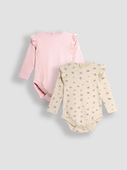 JoJo Maman Bébé Pink Floral & Spot Round Neck Rib Bodies 2 Pack - Image 1 of 7