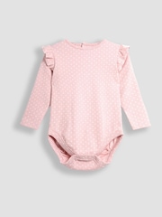 JoJo Maman Bébé Pink Floral & Spot Round Neck Rib Bodies 2 Pack - Image 4 of 7