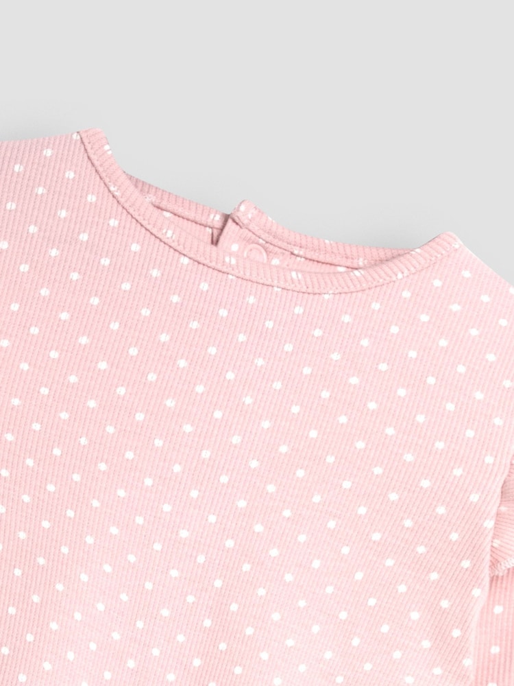 JoJo Maman Bébé Pink Floral & Spot Round Neck Rib Bodies 2 Pack - Image 7 of 7