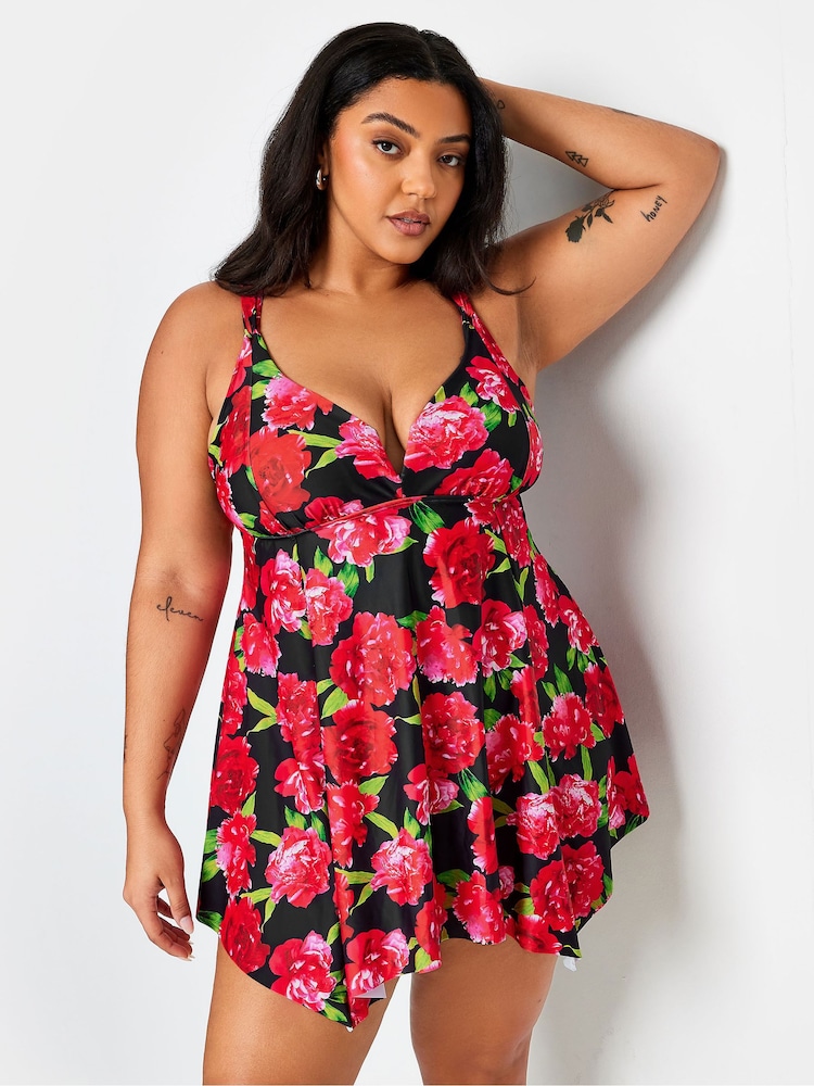 Yours Curve Black Hanky Swim Dress - Image 1 of 4
