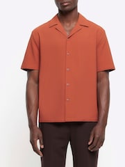 River Island Red Short Sleeve Seersucker Revere Shirt - Image 1 of 4
