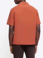 River Island Red Short Sleeve Seersucker Revere Shirt - Image 2 of 4