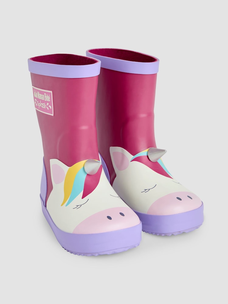 JoJo Maman Bébé Pink Unicorn Wellies - Image 1 of 4