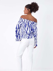 Dusk Blue Animal Print Textured Bardot Top - Image 3 of 5