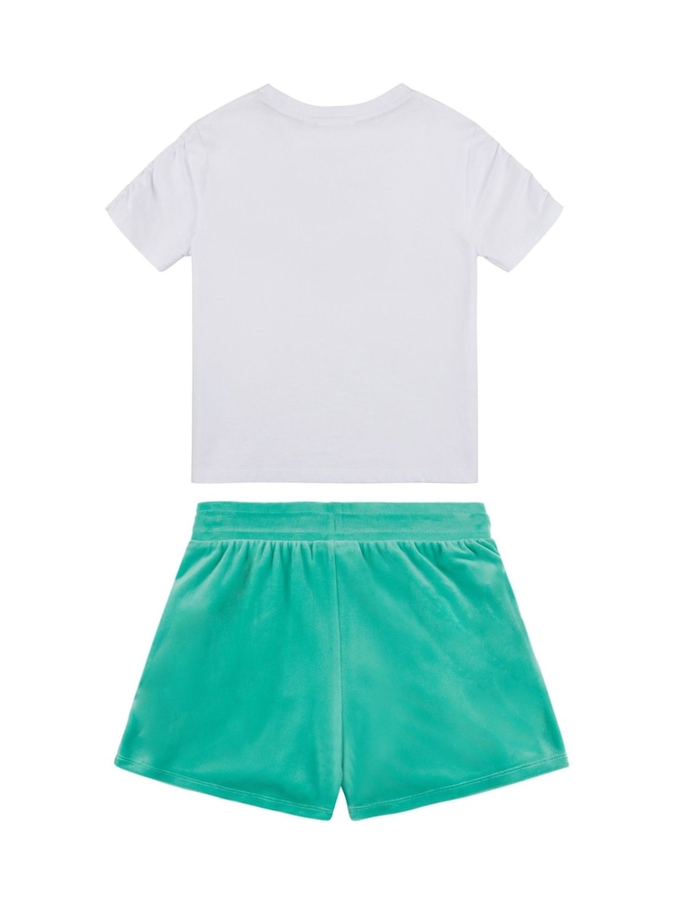 أبيض - طقم للبنات من تيشِرت مُزيّن بطبعة معيّن هندسي وشورت من القطن 100% من Juicy Couture - صورة 2 من 4