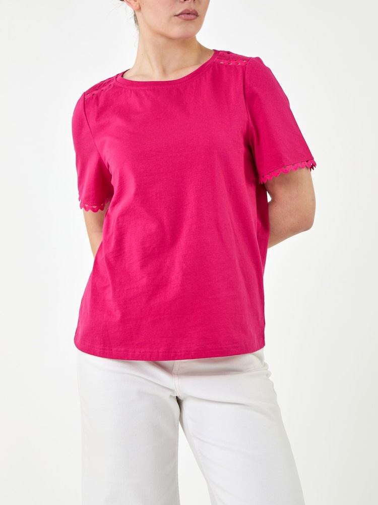 Roman Pink Cotton Ric Rac Detail T-Shirt - Image 1 of 4 Roman Pink Cotton Ric Rac Detail T-Shirt - Image 1 of 4